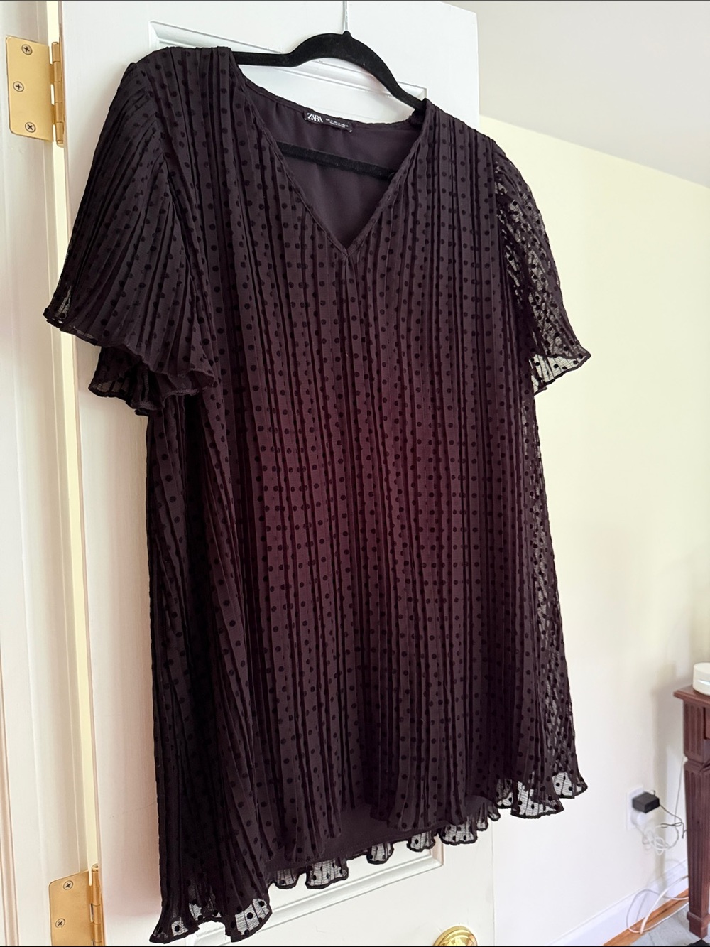 Zara Black Swiss Dot V-Neck Flutter Sleeve mini dress